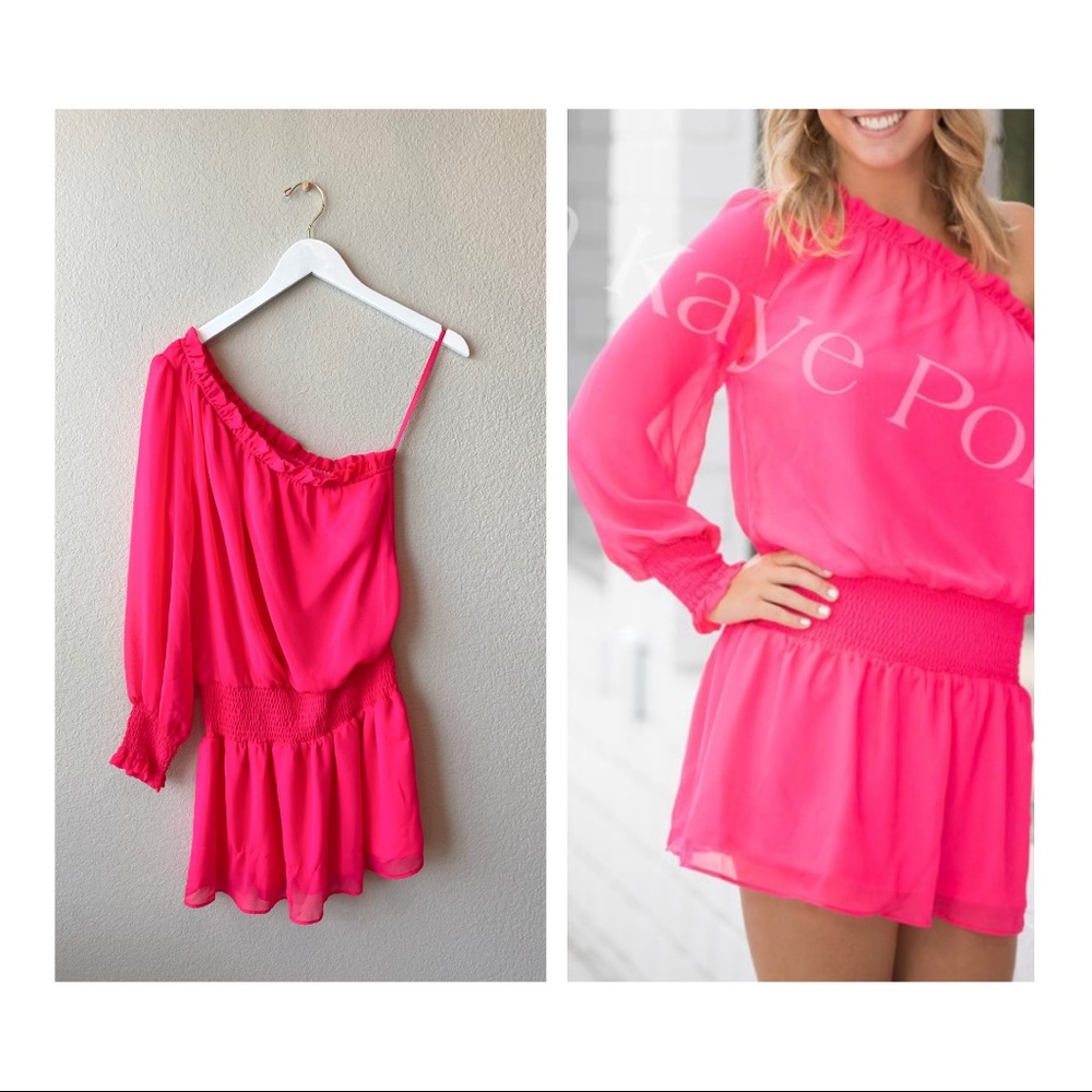 Adorable one shoulder hot pink mini dress